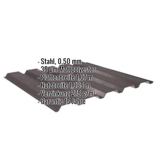 Trapezblech 35/207 | Wand | Stahl 0,50 mm | 35 µm Mattpolyester | 32 - Dunkelbraun #2