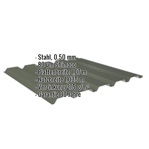 Trapezblech 35/207 | Wand | Stahl 0,50 mm | 80 µm Shimoco | 6020 - Chromoxidgrün #2