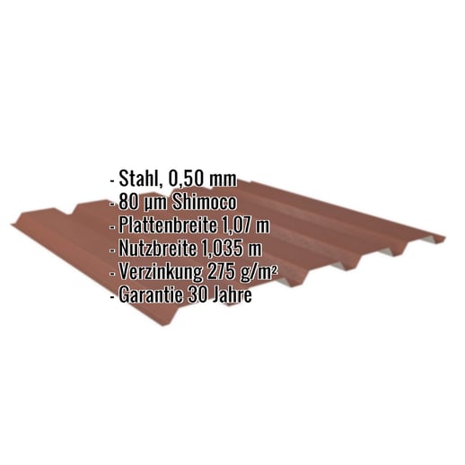 Trapezblech 35/207 | Wand | Stahl 0,50 mm | 80 µm Shimoco | 8004 - Kupferbraun #2