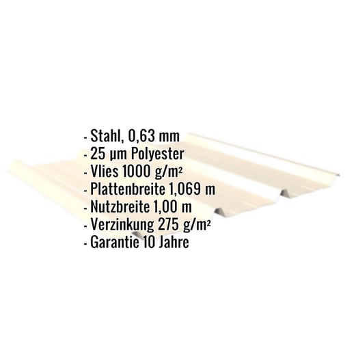 Trapezblech 45/333 | Dach | Anti-Tropf 1000 g/m² | Stahl 0,63 mm | 25 µm Polyester | 1015 - Hellelfenbein #2