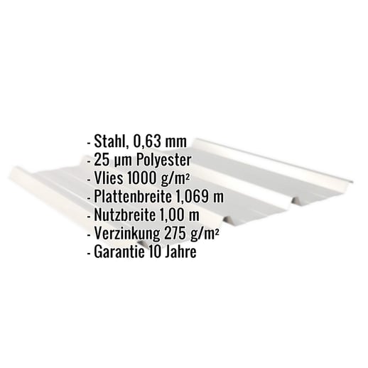 Trapezblech 45/333 | Dach | Anti-Tropf 1000 g/m² | Stahl 0,63 mm | 25 µm Polyester | 9006 - Weißaluminium #2