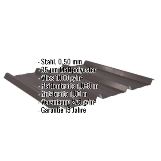 Trapezblech 45/333 | Dach | Anti-Tropf 1000 g/m² | Stahl 0,50 mm | 35 µm Mattpolyester | 32 - Dunkelbraun #2