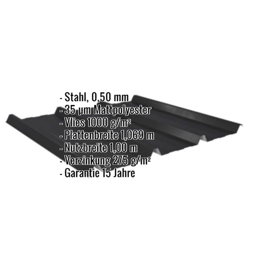 Trapezblech 45/333 | Dach | Anti-Tropf 1000 g/m² | Stahl 0,50 mm | 35 µm Mattpolyester | 33 - Schwarz #2