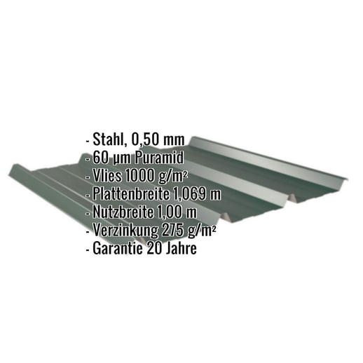 Trapezblech 45/333 | Dach | Anti-Tropf 1000 g/m² | Stahl 0,50 mm | 60 µm Puramid | 6005 - Moosgrün #2
