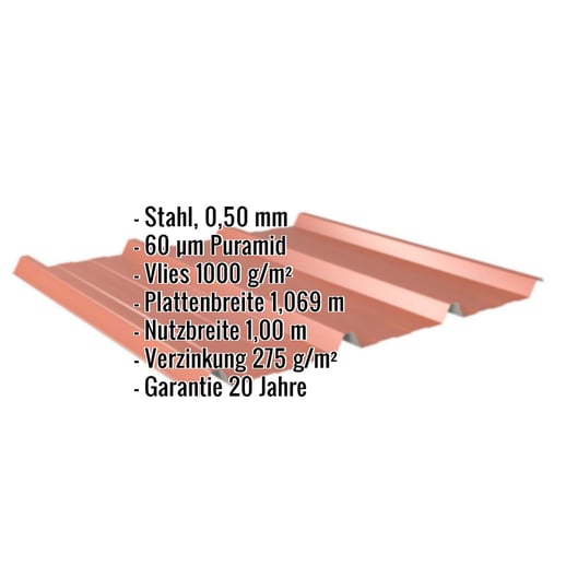 Trapezblech 45/333 | Dach | Anti-Tropf 1000 g/m² | Stahl 0,50 mm | 60 µm Puramid | 8004 - Kupferbraun #2