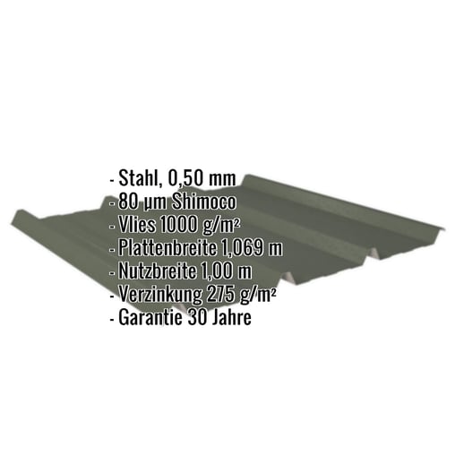 Trapezblech 45/333 | Dach | Anti-Tropf 1000 g/m² | Stahl 0,50 mm | 80 µm Shimoco | 6020 - Chromoxidgrün #2