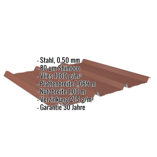 Trapezblech 45/333 | Dach | Anti-Tropf 1000 g/m² | Stahl 0,50 mm | 80 µm Shimoco | 8004 - Kupferbraun #2