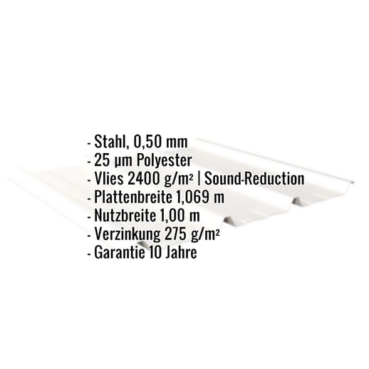 Trapezblech 45/333 | Dach | Anti-Tropf 2400 g/m² | Stahl 0,50 mm | 25 µm Polyester | 9010 - Reinweiß #2