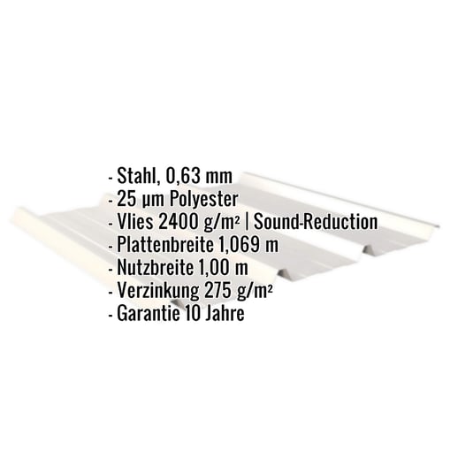 Trapezblech 45/333 | Dach | Anti-Tropf 2400 g/m² | Stahl 0,63 mm | 25 µm Polyester | 9002 - Grauweiß #2