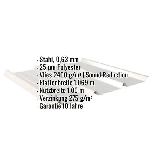 Trapezblech 45/333 | Dach | Anti-Tropf 2400 g/m² | Stahl 0,63 mm | 25 µm Polyester | 9006 - Weißaluminium #2