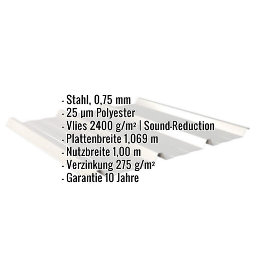 Trapezblech 45/333 | Dach | Anti-Tropf 2400 g/m² | Stahl 0,75 mm | 25 µm Polyester | 9006 - Weißaluminium #2