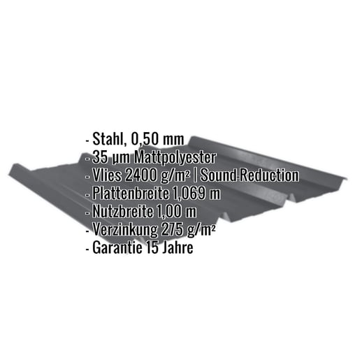 Trapezblech 45/333 | Dach | Anti-Tropf 2400 g/m² | Stahl 0,50 mm | 35 µm Mattpolyester | 23 - Dunkelgrau #2