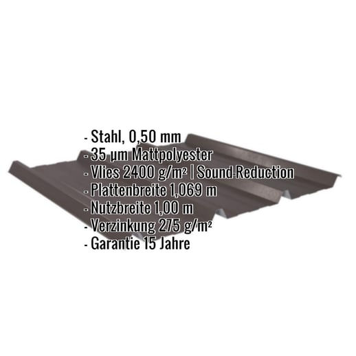 Trapezblech 45/333 | Dach | Anti-Tropf 2400 g/m² | Stahl 0,50 mm | 35 µm Mattpolyester | 32 - Dunkelbraun #2