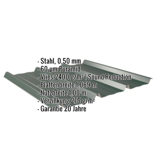 Trapezblech 45/333 | Dach | Anti-Tropf 2400 g/m² | Stahl 0,50 mm | 60 µm Puramid | 6005 - Moosgrün #2