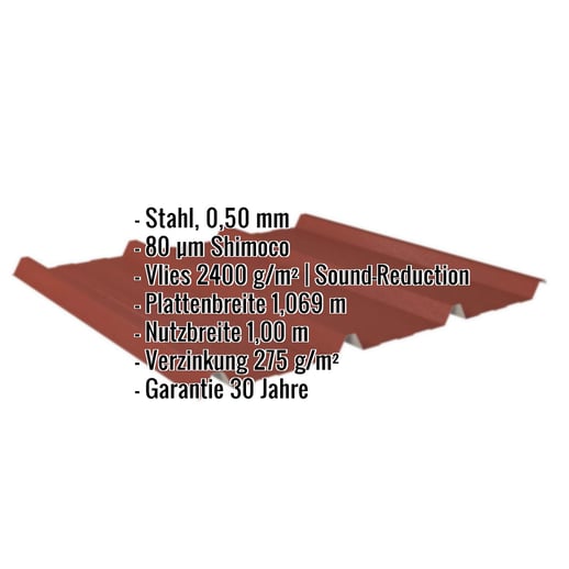 Trapezblech 45/333 | Dach | Anti-Tropf 2400 g/m² | Stahl 0,50 mm | 80 µm Shimoco | 3009 - Oxidrot #2