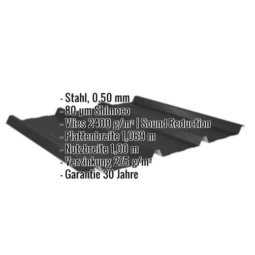 Trapezblech 45/333 | Dach | Anti-Tropf 2400 g/m² | Stahl 0,50 mm | 80 µm Shimoco | 9005 - Tiefschwarz #2