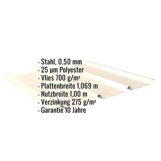 Trapezblech 45/333 | Dach | Anti-Tropf 700 g/m² | Stahl 0,50 mm | 25 µm Polyester | 1015 - Hellelfenbein #2