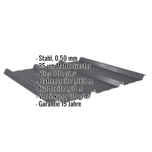 Trapezblech 45/333 | Dach | Anti-Tropf 700 g/m² | Stahl 0,50 mm | 35 µm Mattpolyester | 23 - Dunkelgrau #2