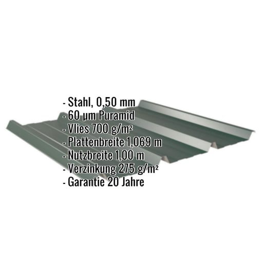 Trapezblech 45/333 | Dach | Anti-Tropf 700 g/m² | Stahl 0,50 mm | 60 µm Puramid | 6005 - Moosgrün #2