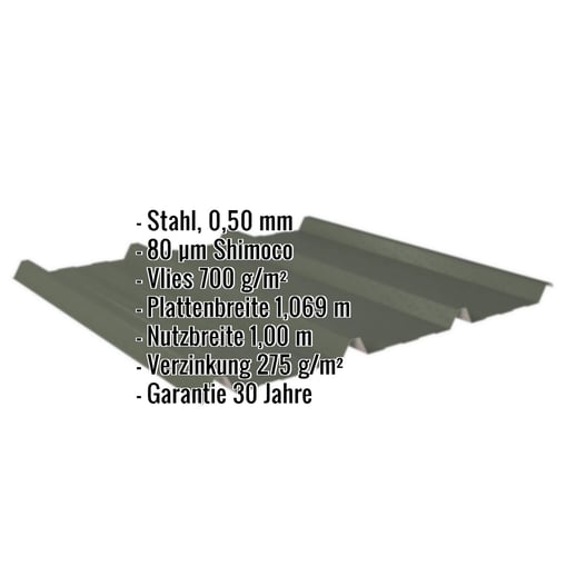 Trapezblech 45/333 | Dach | Anti-Tropf 700 g/m² | Stahl 0,50 mm | 80 µm Shimoco | 6020 - Chromoxidgrün #2