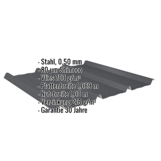 Trapezblech 45/333 | Dach | Anti-Tropf 700 g/m² | Stahl 0,50 mm | 80 µm Shimoco | 7016 - Anthrazitgrau #2