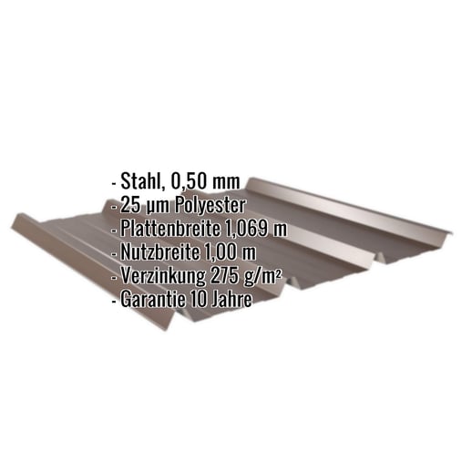 Trapezblech 45/333 | Dach | Stahl 0,50 mm | 25 µm Polyester | 8014 - Sepiabraun #2