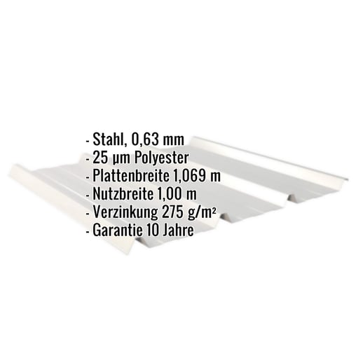 Trapezblech 45/333 | Dach | Stahl 0,63 mm | 25 µm Polyester | 9006 - Weißaluminium #2