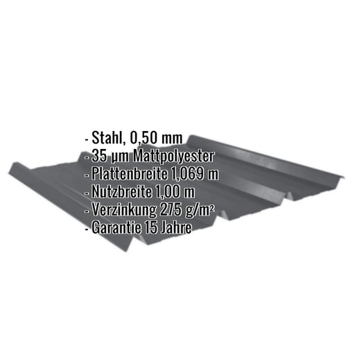 Trapezblech 45/333 | Dach | Stahl 0,50 mm | 35 µm Mattpolyester | 23 - Dunkelgrau #2