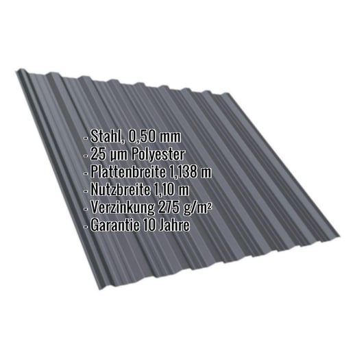 Trapezblech T18DR | Dach | Stahl 0,50 mm | 25 µm Polyester | 7024 - Graphitgrau #2