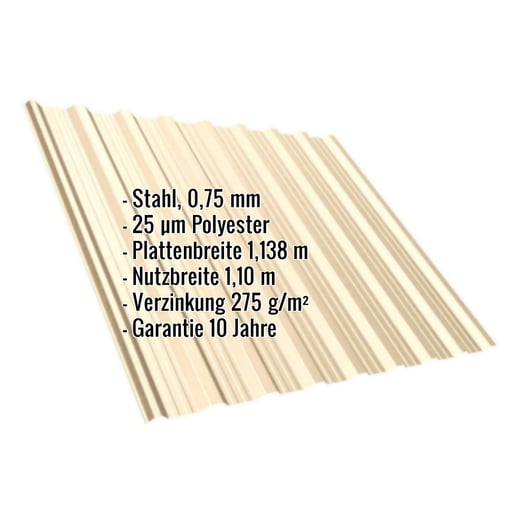 Trapezblech T18DR | Dach | Stahl 0,75 mm | 25 µm Polyester | 1015 - Hellelfenbein #2