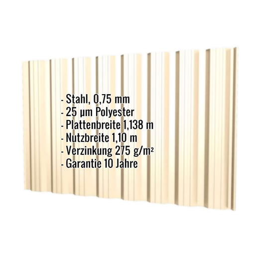 Trapezblech T18DR | Wand | Stahl 0,75 mm | 25 µm Polyester | 1015 - Hellelfenbein #2