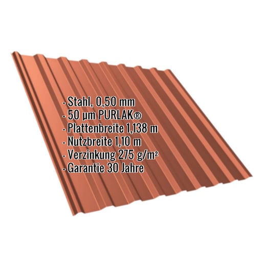 Trapezblech T20M | Dach | Stahl 0,50 mm | 50 µm PURLAK® | 8004 - Kupferbraun #2