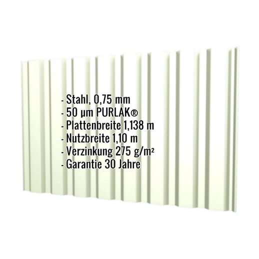 Trapezblech T20M | Wand | Stahl 0,75 mm | 50 µm PURLAK® | 9002 - Grauweiß #2