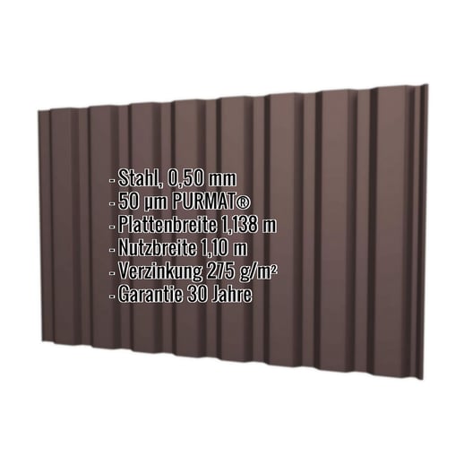 Trapezblech T20M | Wand | Stahl 0,50 mm | 50 µm PURMAT® | 8017 - Schokoladenbraun #2