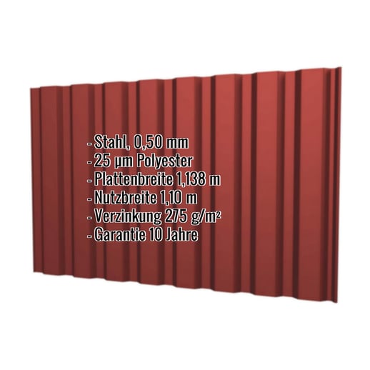 Trapezblech T20M | Wand | Stahl 0,50 mm | 25 µm Polyester | 028 - Kirschrot #2