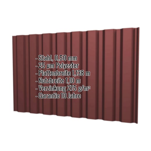 Trapezblech T20M | Wand | Stahl 0,50 mm | 25 µm Polyester | 8012 - Rotbraun #2