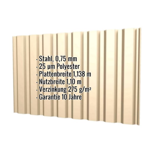Trapezblech T20M | Wand | Stahl 0,75 mm | 25 µm Polyester | 1015 - Hellelfenbein #2
