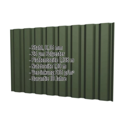 Trapezblech T20M | Wand | Stahl 0,75 mm | 25 µm Polyester | 6020 - Chromoxidgrün #2