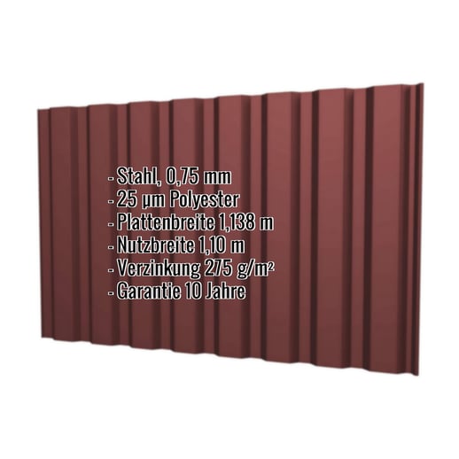 Trapezblech T20M | Wand | Stahl 0,75 mm | 25 µm Polyester | 8012 - Rotbraun #2