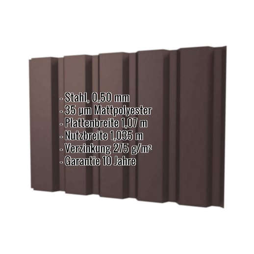 Trapezblech T35/207M | Wand | Stahl 0,50 mm | 35 µm Mattpolyester | 8017 - Schokoladenbraun #2
