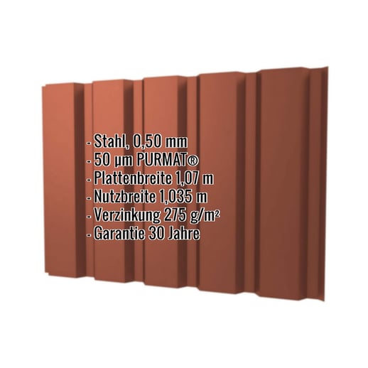 Trapezblech T35/207M | Wand | Stahl 0,50 mm | 50 µm PURMAT® | 750 - Ziegelrot #2