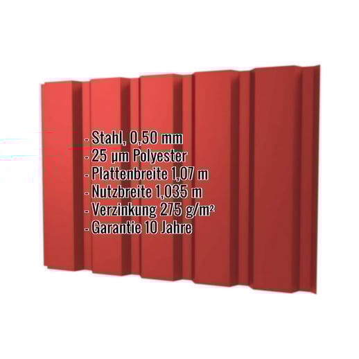 Trapezblech T35/207M | Wand | Stahl 0,50 mm | 25 µm Polyester | 3016 - Korallenrot #2