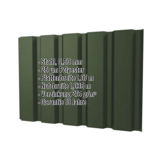 Trapezblech T35/207M | Wand | Stahl 0,50 mm | 25 µm Polyester | 6020 - Chromoxidgrün #2