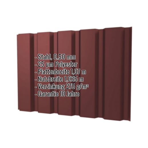 Trapezblech T35/207M | Wand | Stahl 0,50 mm | 25 µm Polyester | 8012 - Rotbraun #2