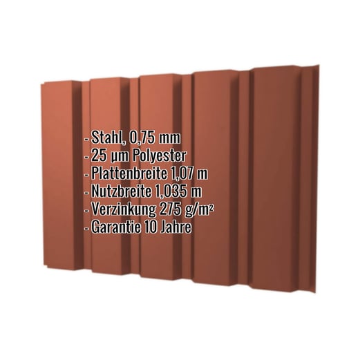 Trapezblech T35/207M | Wand | Stahl 0,75 mm | 25 µm Polyester | 8004 - Kupferbraun #2