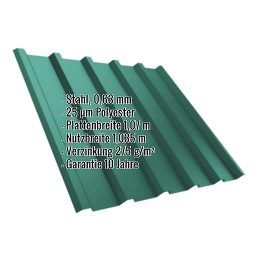 Trapezblech T35/207MD | Dach | Stahl 0,63 mm | 25 µm Polyester | 6005 - Moosgrün #2
