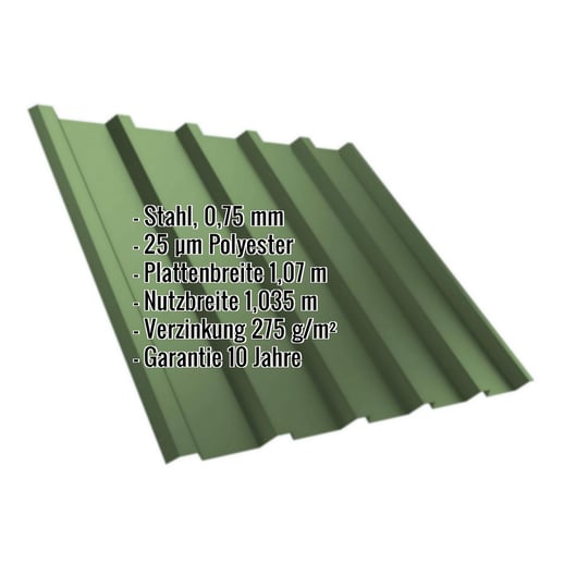 Trapezblech T35/207MD | Dach | Stahl 0,75 mm | 25 µm Polyester | 6011 - Resedagrün #2
