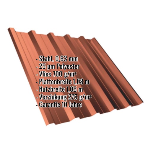 Trapezblech T35DR | Dach | Anti-Tropf 700 g/m² | Stahl 0,63 mm | 25 µm Polyester | 8004 - Kupferbraun #2