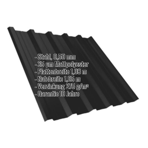Trapezblech T35DR | Dach | Stahl 0,50 mm | 35 µm Mattpolyester | 033 - Schwarz #2