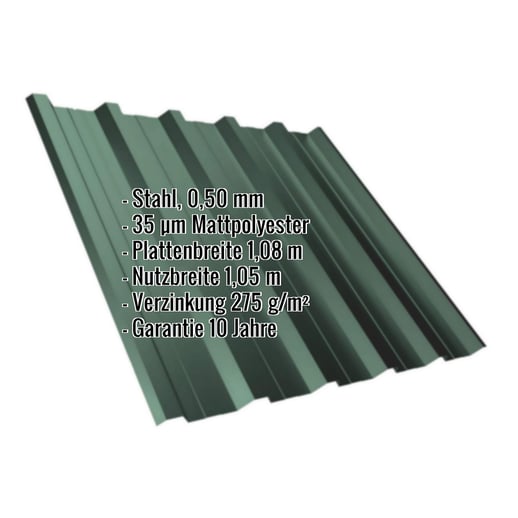 Trapezblech T35DR | Dach | Stahl 0,50 mm | 35 µm Mattpolyester | 6005 - Moosgrün #2